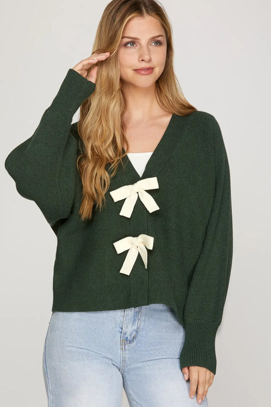 Long Sleeve Cardigan With Front Bows