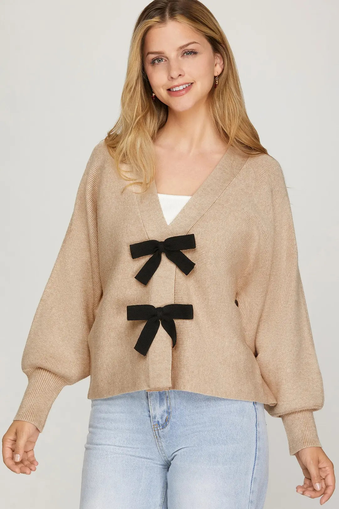 Long Sleeve Cardigan With Front Bows