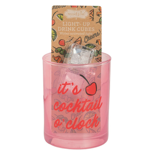 Mud Pie Cocktail Glass & Light Up Drink Cube Set