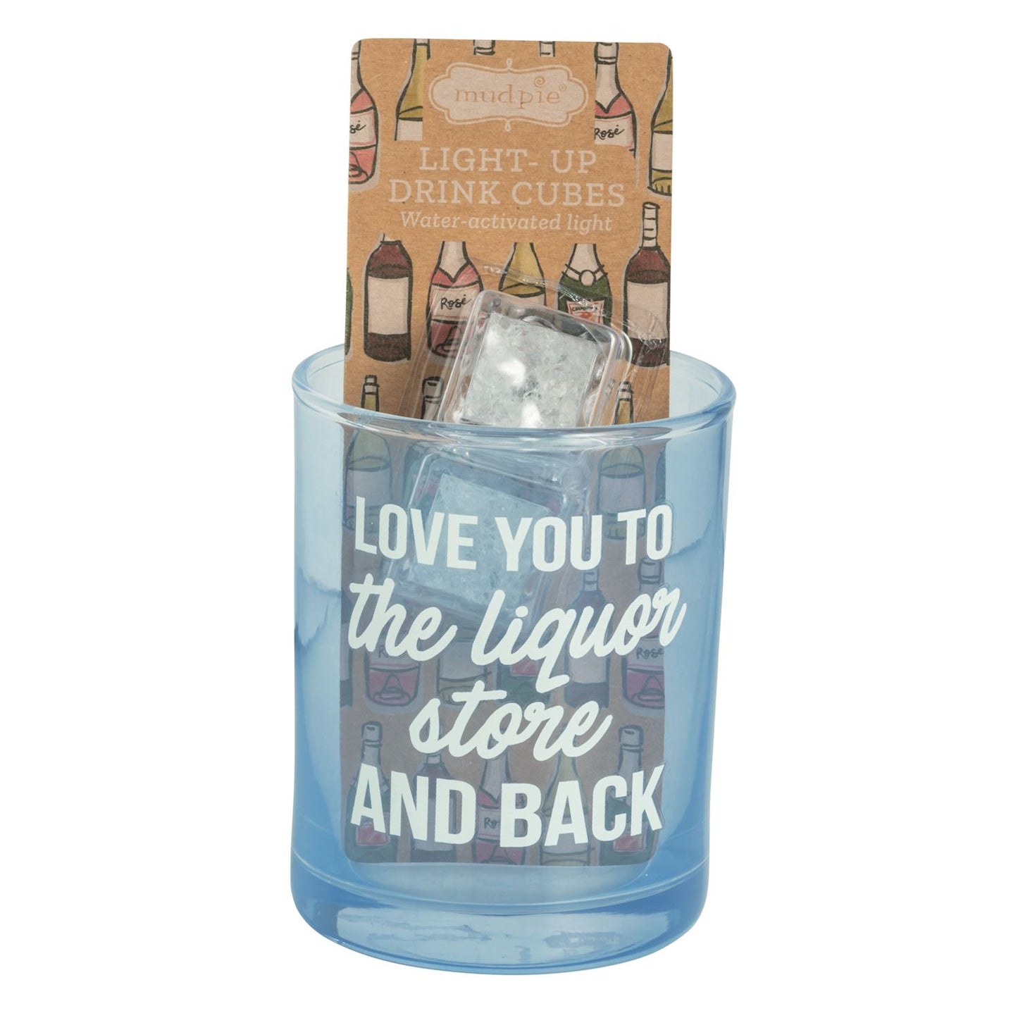 Mud Pie Cocktail Glass & Light Up Drink Cube Set