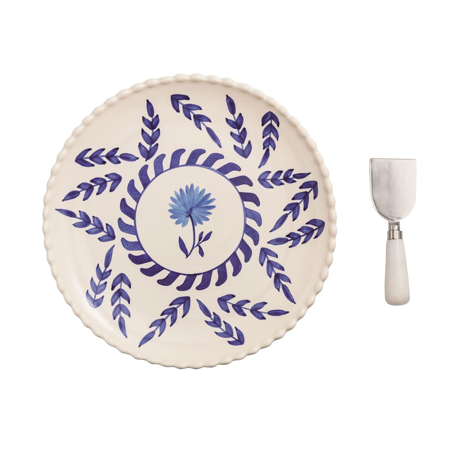 Mud Pie Blue Round Platter With Tongs