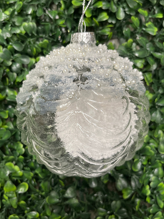 Glass Snow Filled White Bead Ornament