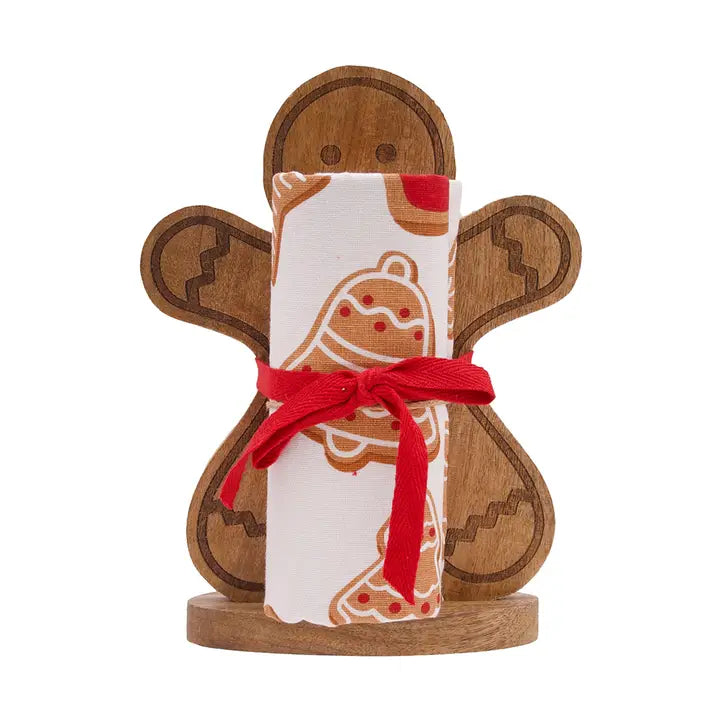Christmas Gingerbread Cookies Kitchen Towel & Stand Gift Set