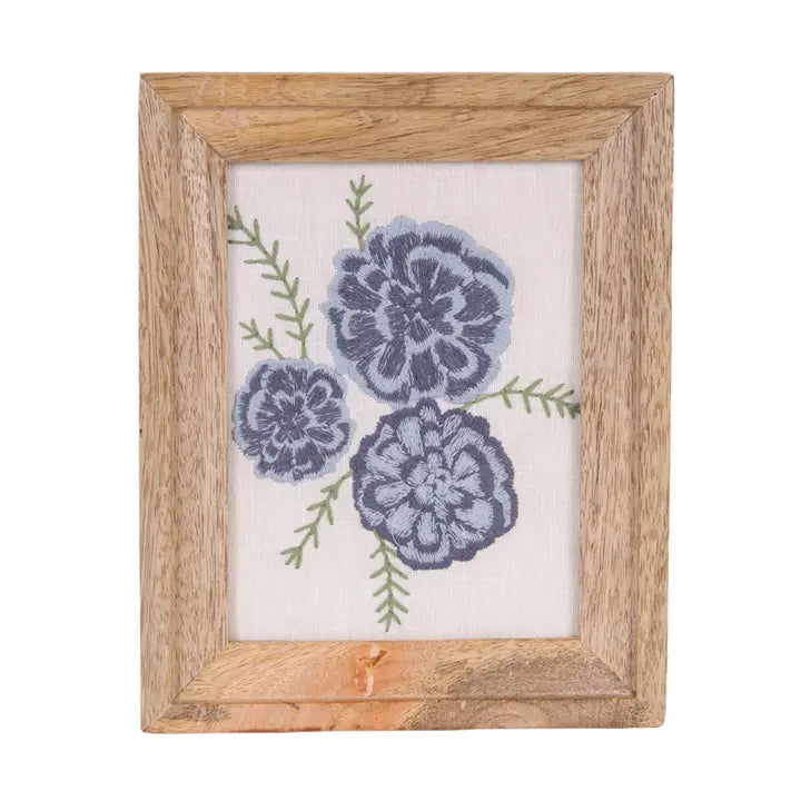Blue Marigold Embroidered Wall Art