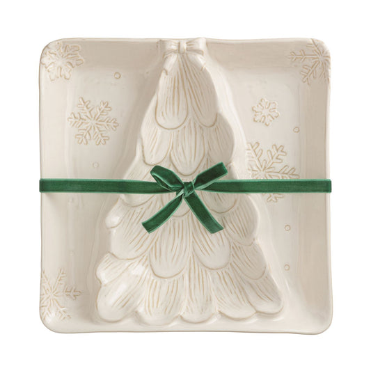 Mud Pie White Christmas Tree Section Serving Plate