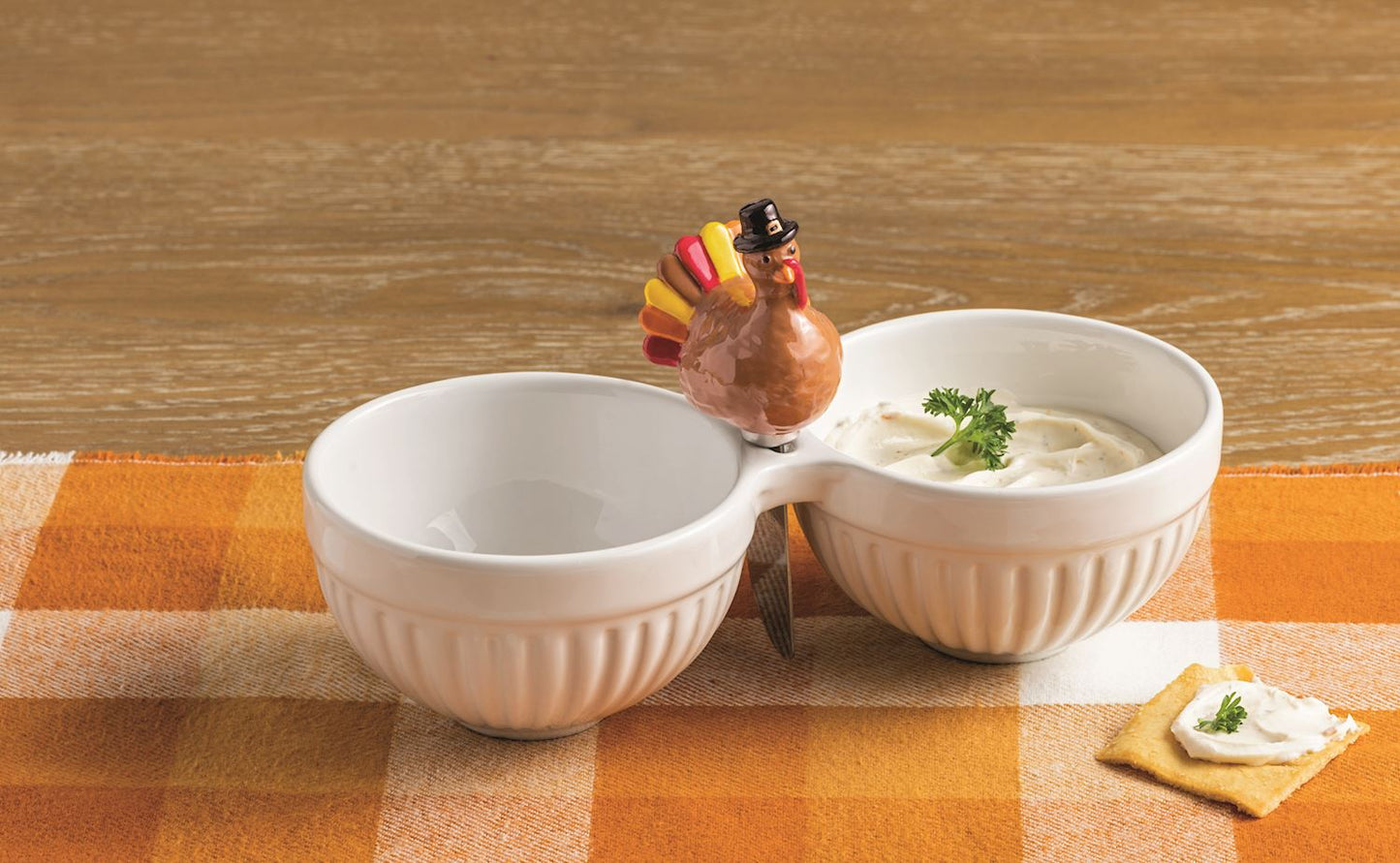 Mud Pie Double Dip Bowl With Spreader Slot