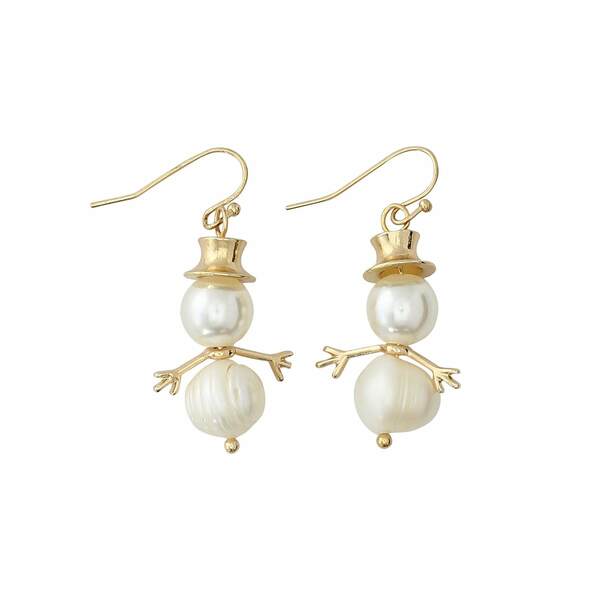 Gold Pearl Snowmen Earrings