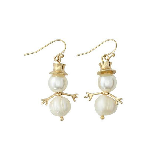 Gold Pearl Snowmen Earrings