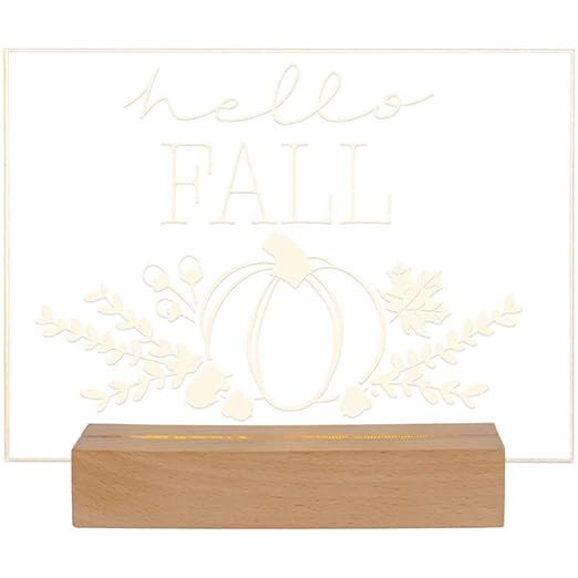 Hello Fall Led Acrylic Sign Wood Base