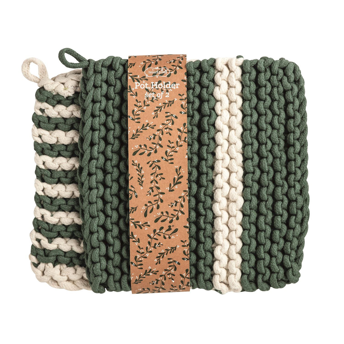 Mud Pie Green & White Trivet Set