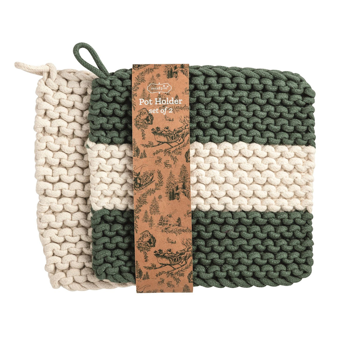 Mud Pie Green & White Trivet Set