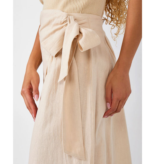 Beige Linen Blend Wrap Skirt