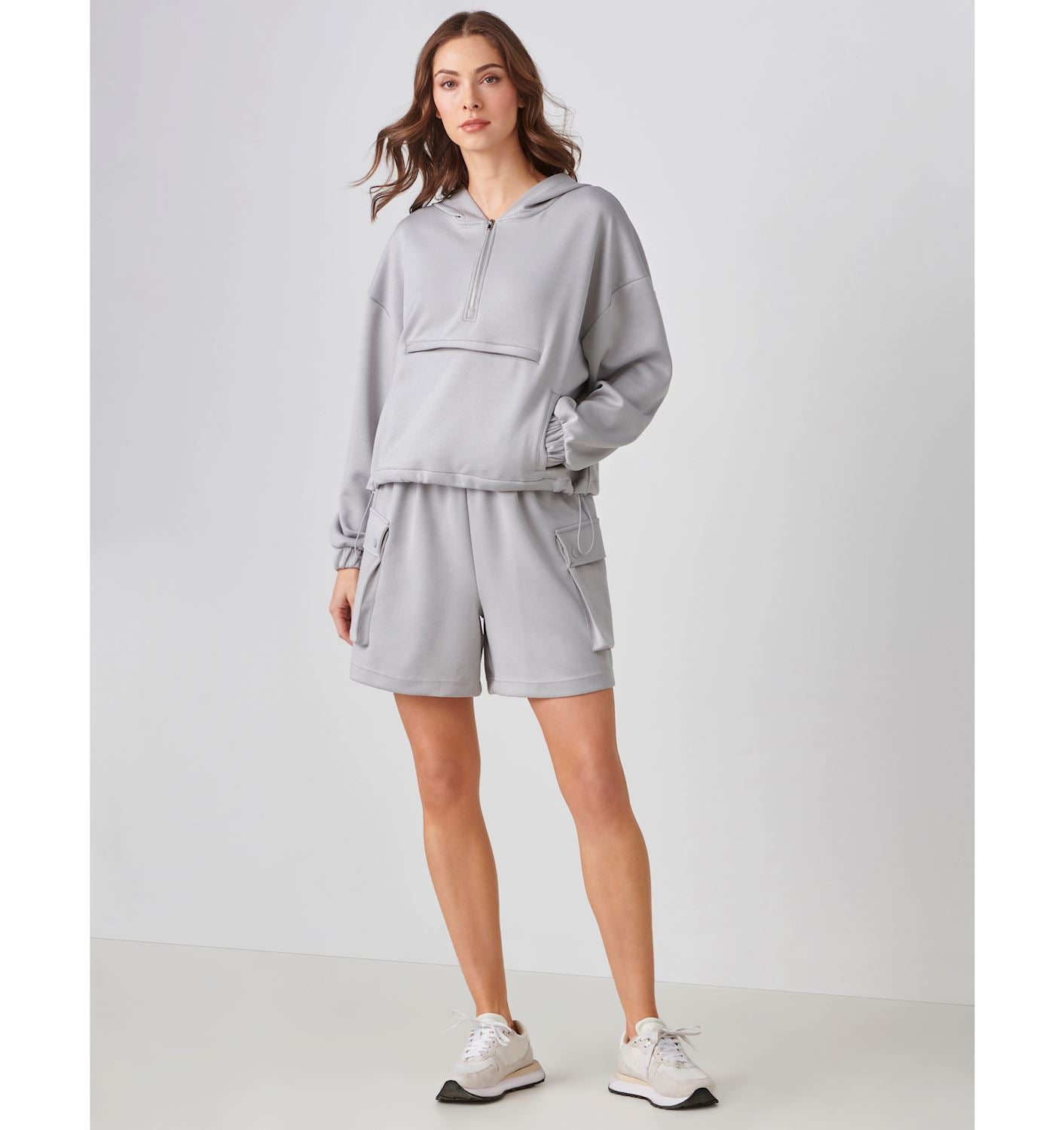 Charlie Paige Zip Neck Hoodie Pullover, Light Grey Melange