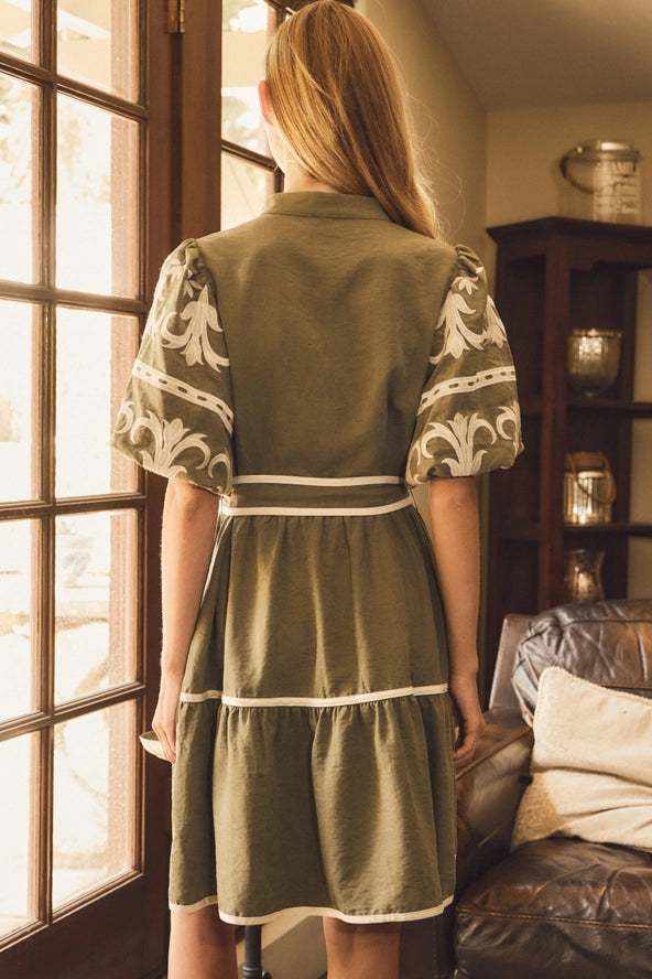 ODDI Embroidered Tiered Mini Dress