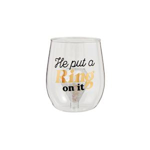 Mud Pie Stemless Wedding Wine Glass With Figurine