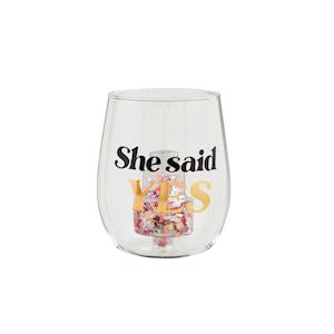 Mud Pie Stemless Wedding Wine Glass With Figurine