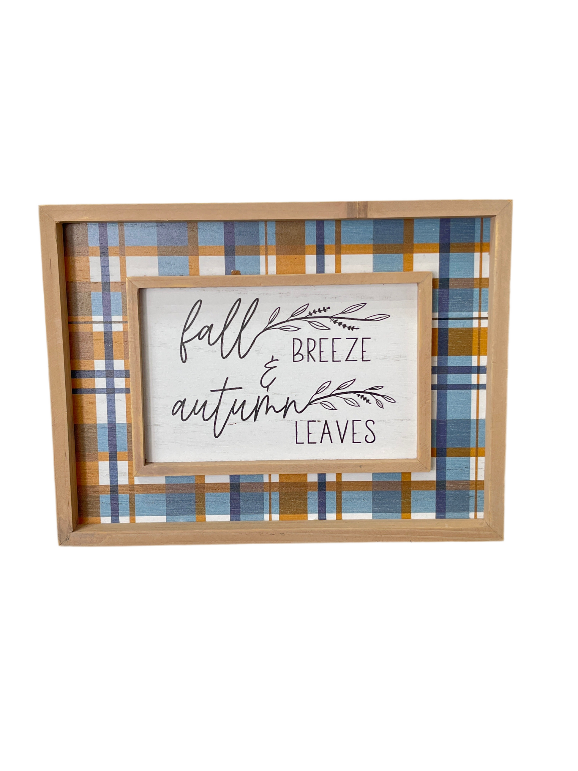 Fall Wood Framed Plaid Inset Box Sign