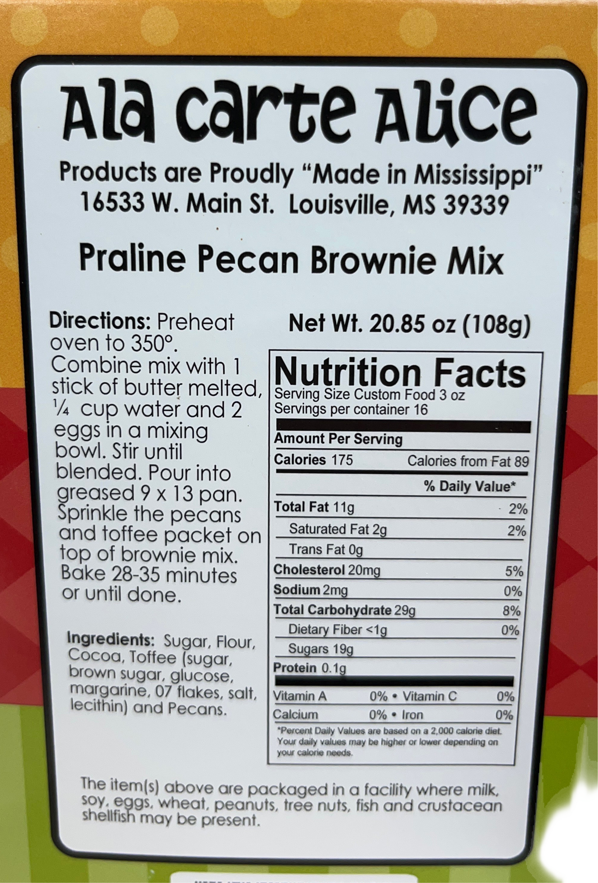 Ala Carte Alice Praline Pecan Brownie Mix