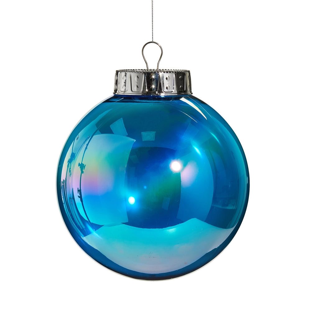 8" Bright Blue Seamless Iridescent Ball Ornament