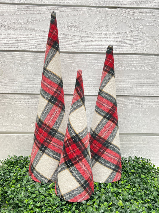 Plaid Cone Tree Set Of 3