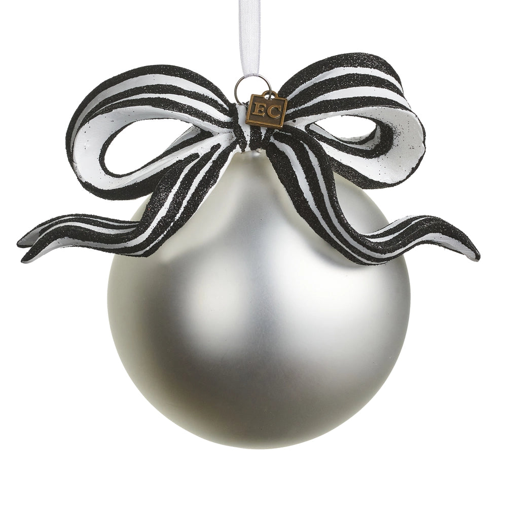 5.5" Black and White Stripe Ribbon Ball Ornament