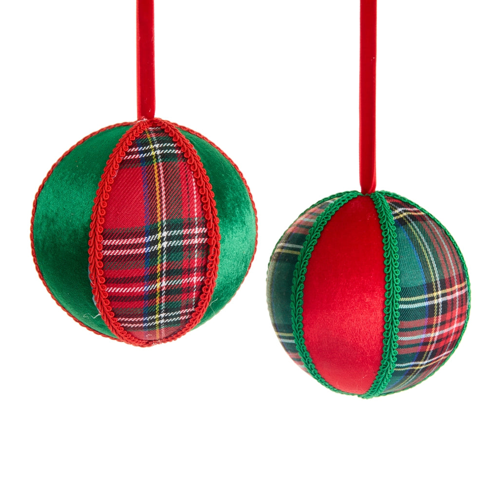 5" Plaid and Velvet Ball Ornament