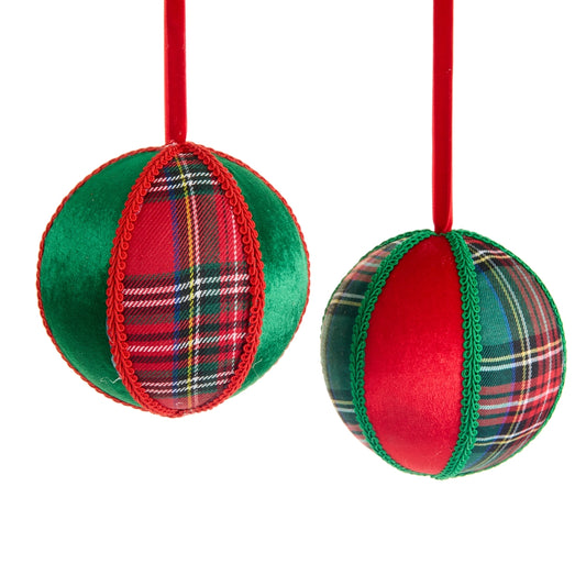 5" Plaid and Velvet Ball Ornament