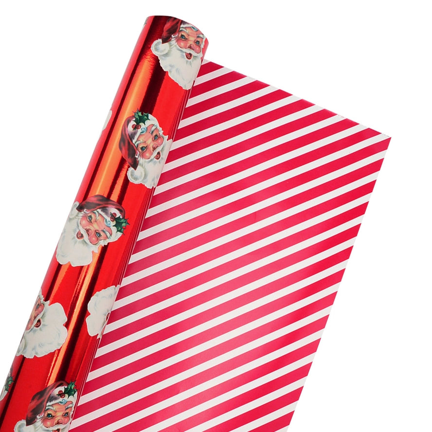 Reversible Holiday Wrapping Paper Vintage Santa/Stripes