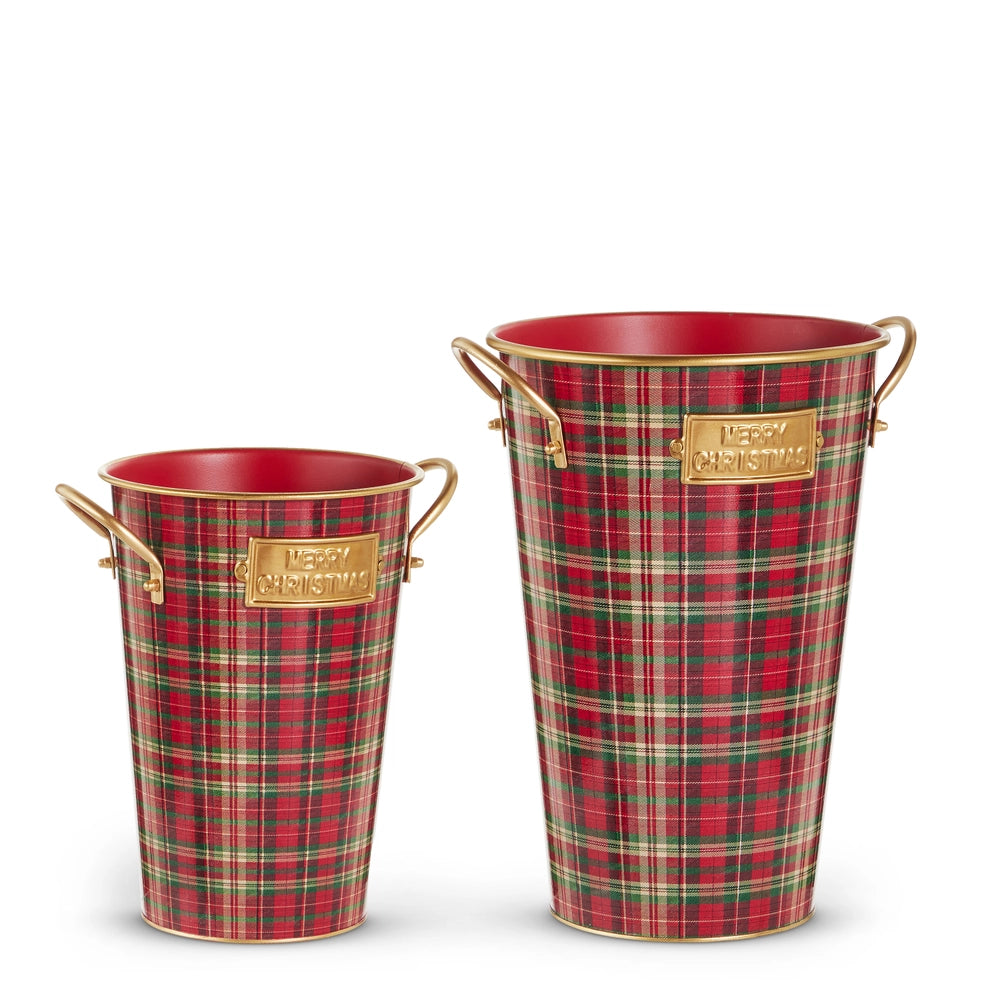 Red, Green and Gold Plaid Bucket Decor