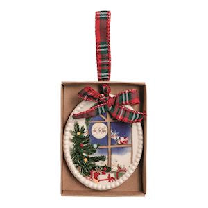 Mud Pie Santa Out The Window Scene Ornament