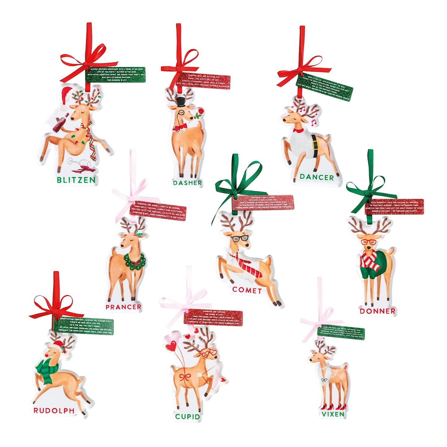 Mud Pie Acrylic Santa's Reindeer Ornaments