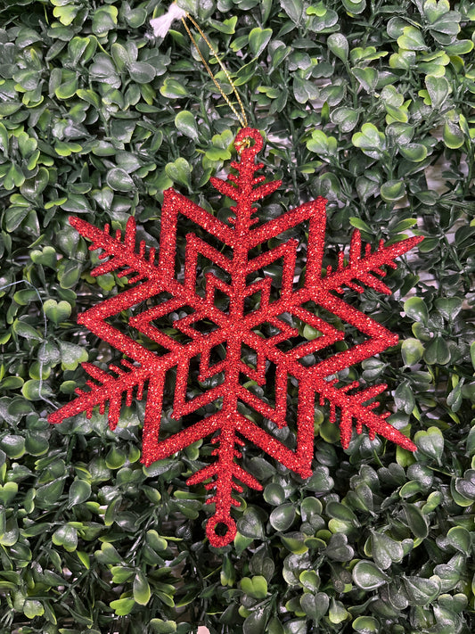 Large Red Glitter Snowflake Ornament