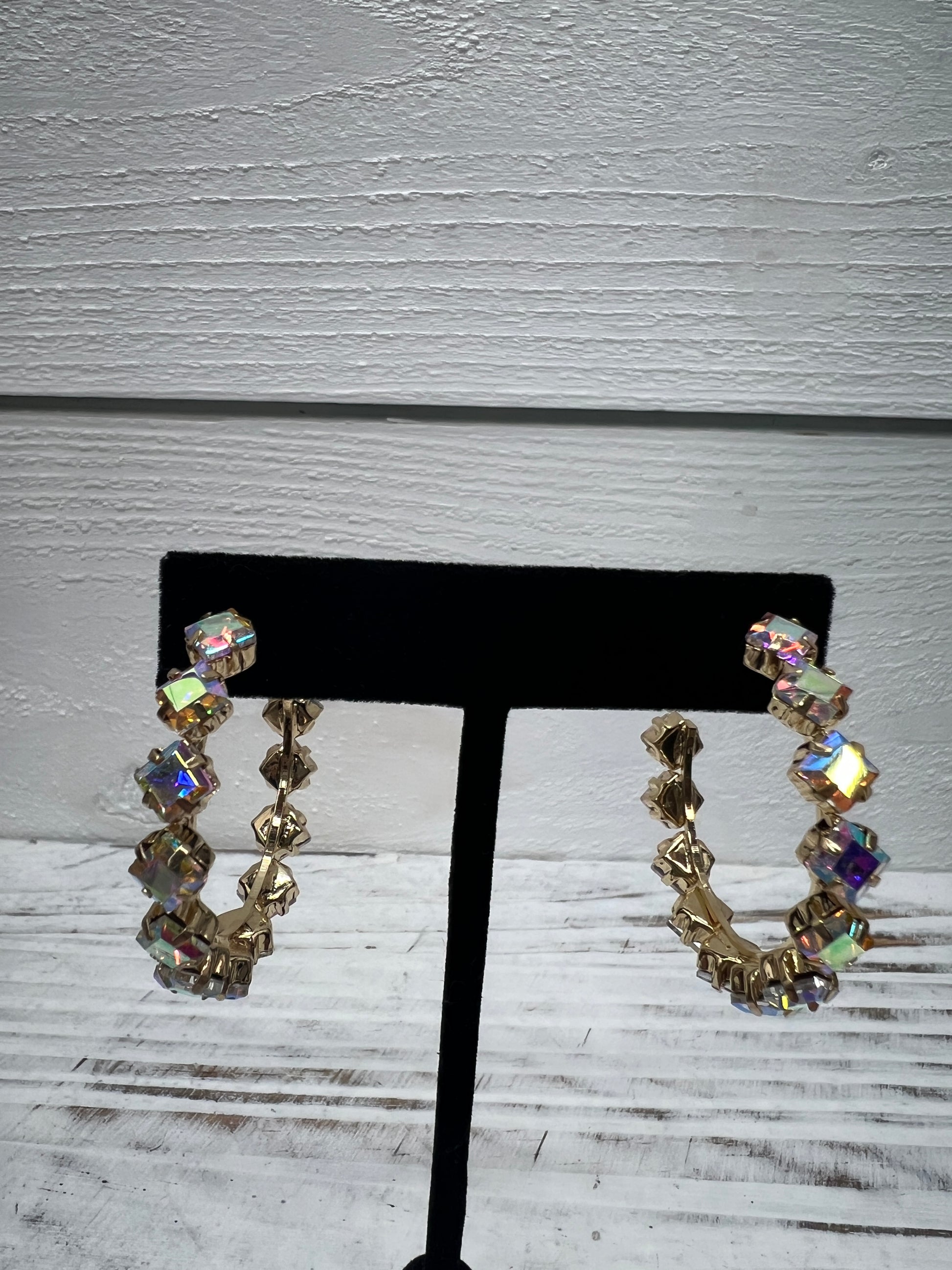 Iridescent Rhinestone Hoop Earrings