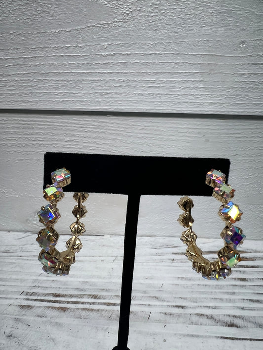 Iridescent Rhinestone Hoop Earrings