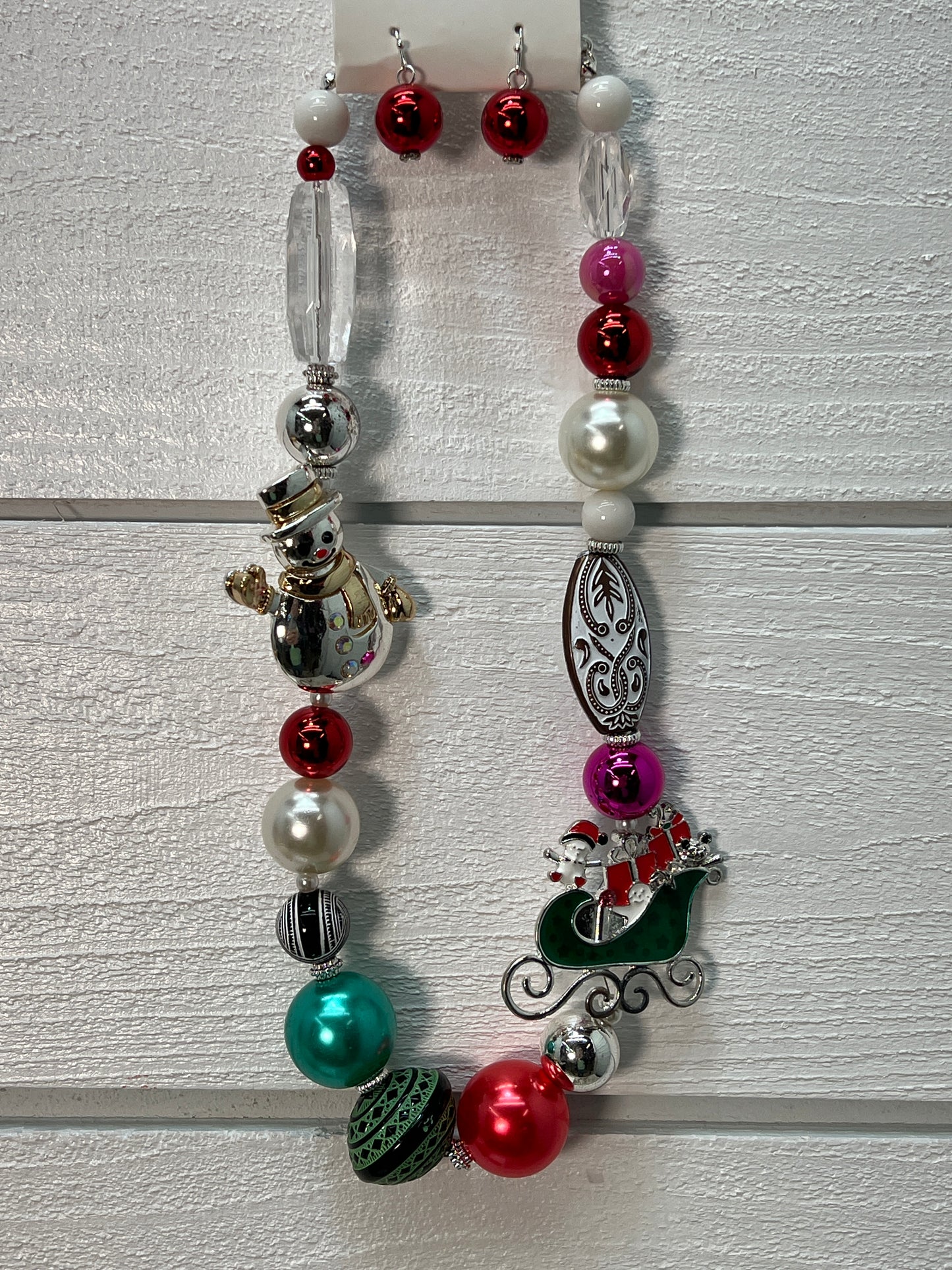 Beaded Christmas Necklace and Earring Set