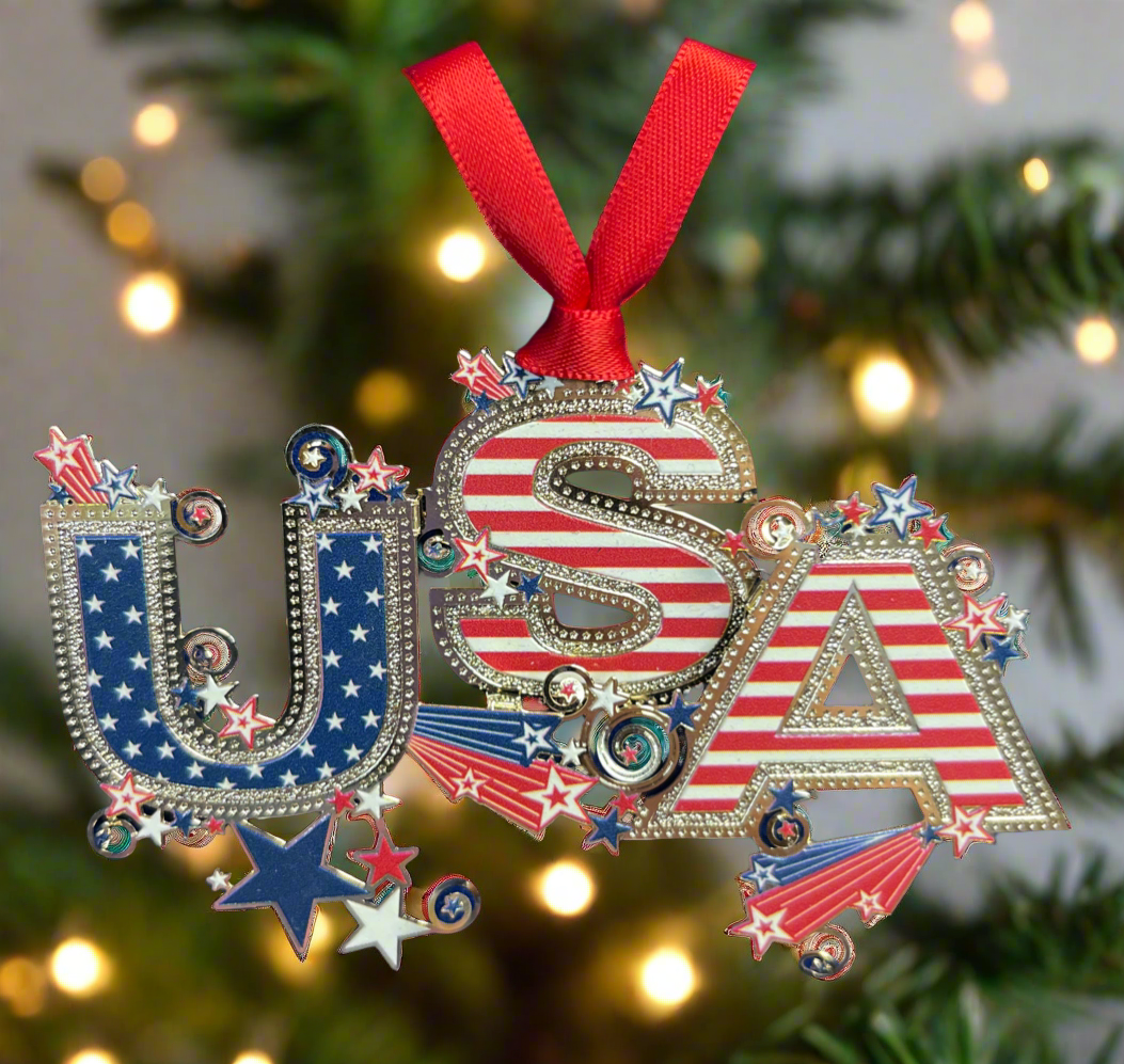 Patriotic Metal Etched Ornaments