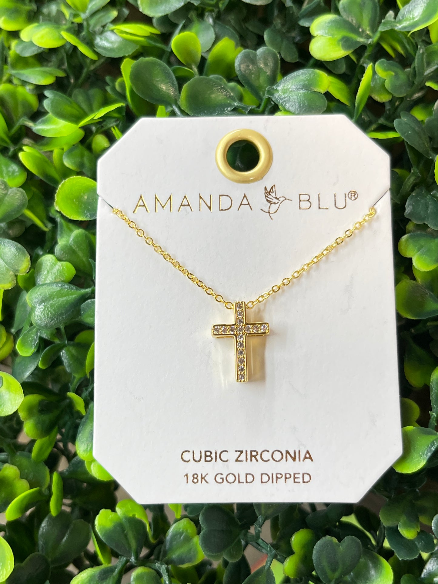 Gold Cubic Zirconia Channel Set Cross Necklace