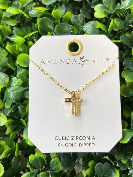 Gold Cubic Zirconia Channel Set Cross Necklace