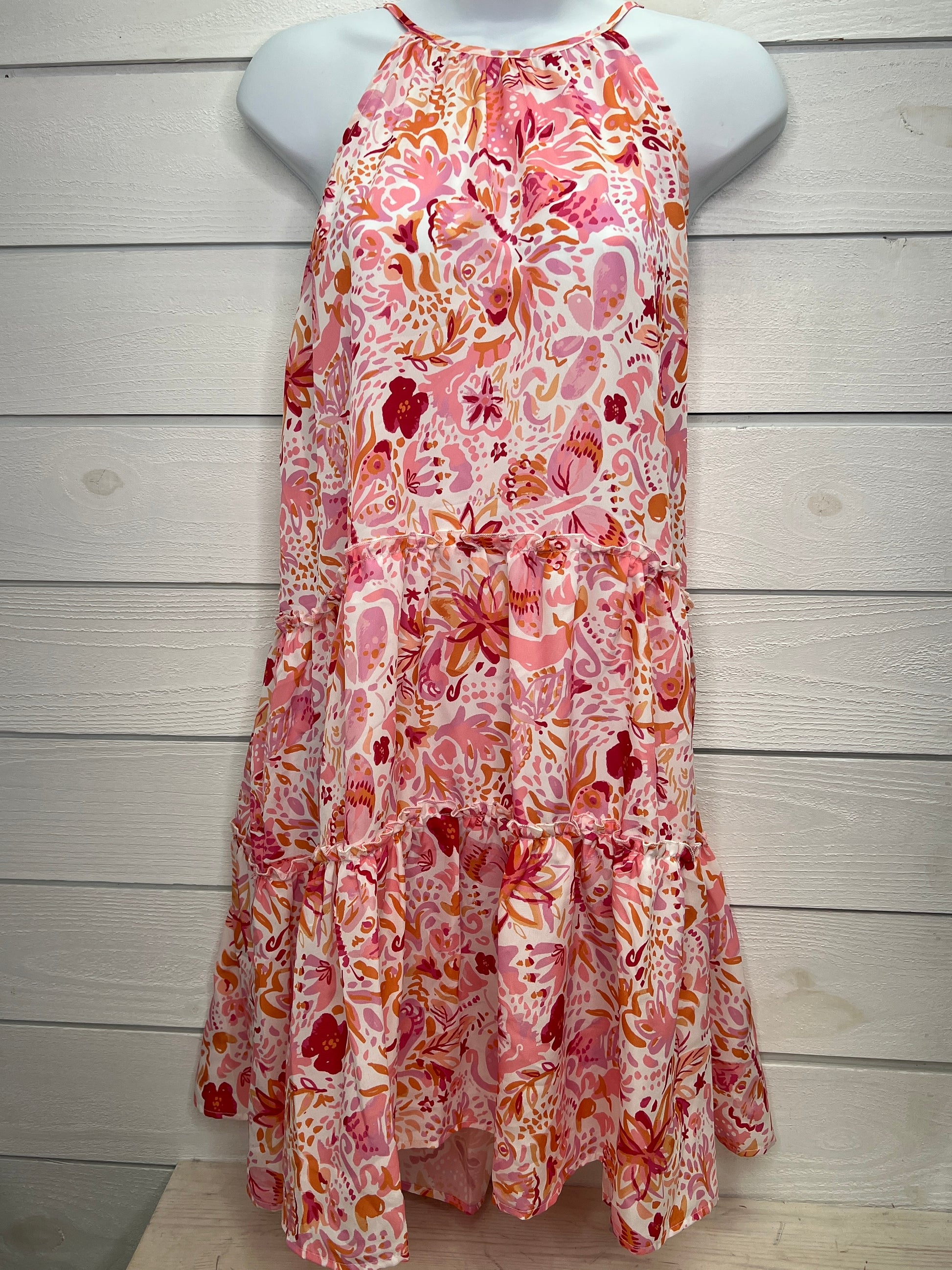 Charlie Paige Pink and Orange Floral Halter Dress