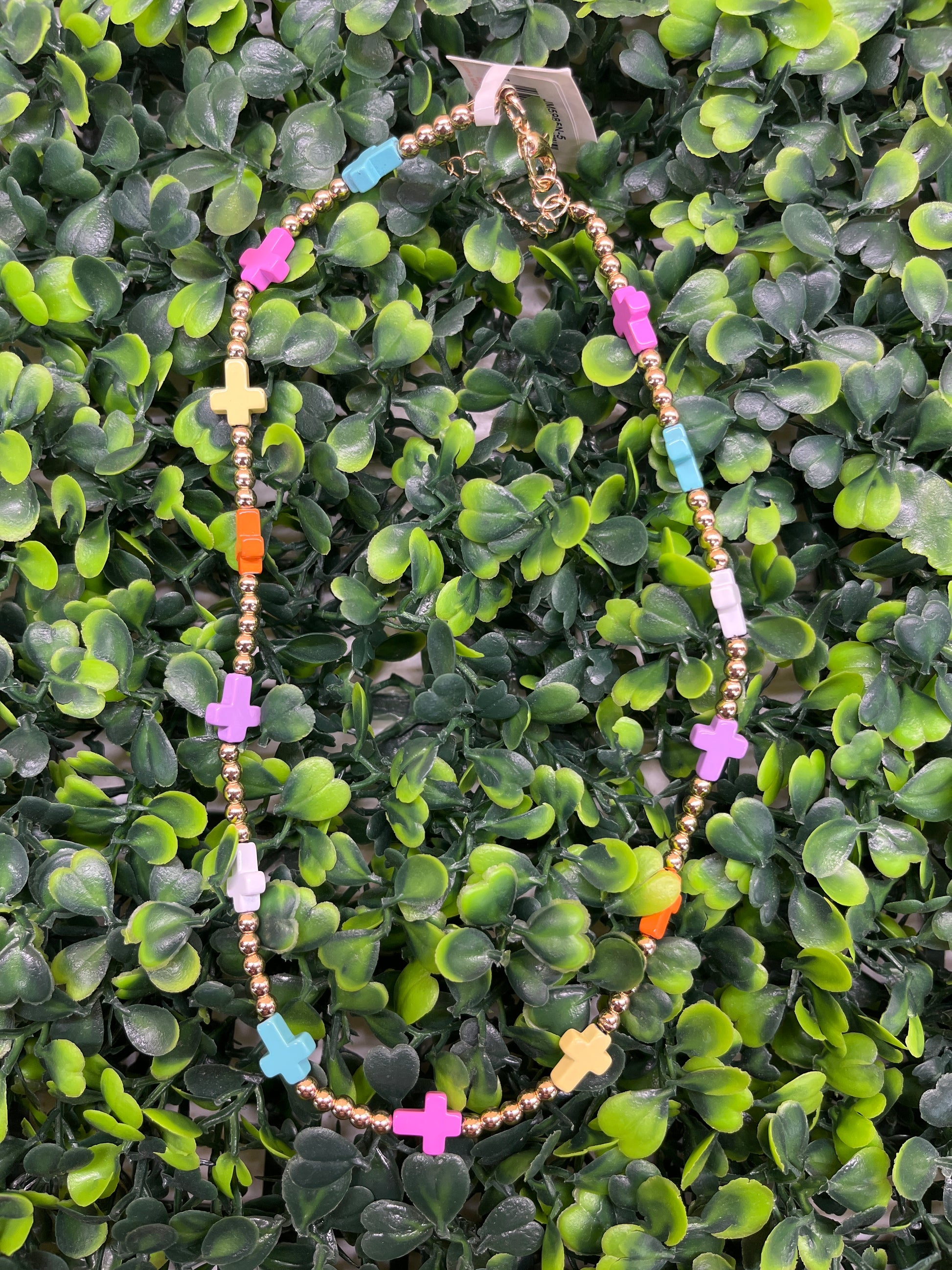 Kids Gold, Multi Beaded Necklace with Multi Crosses