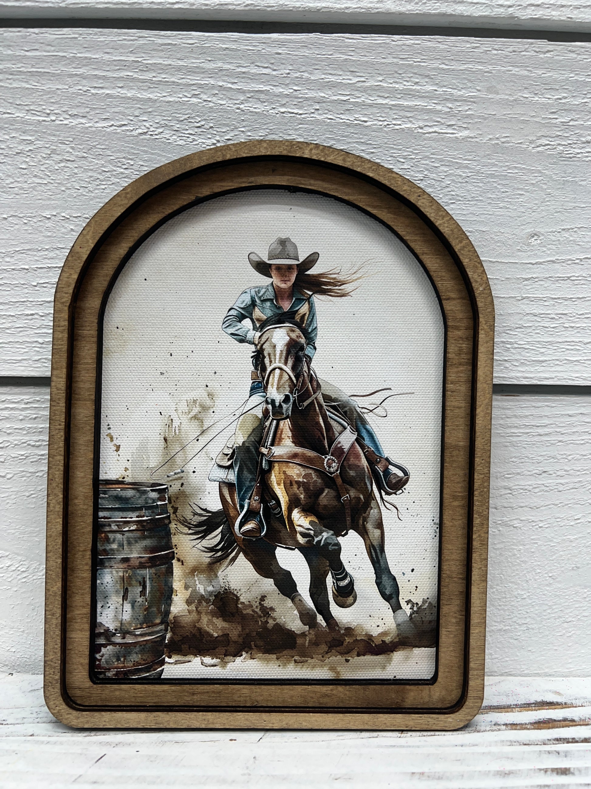 Barrel Racer Double Wood Framed Canvas Art