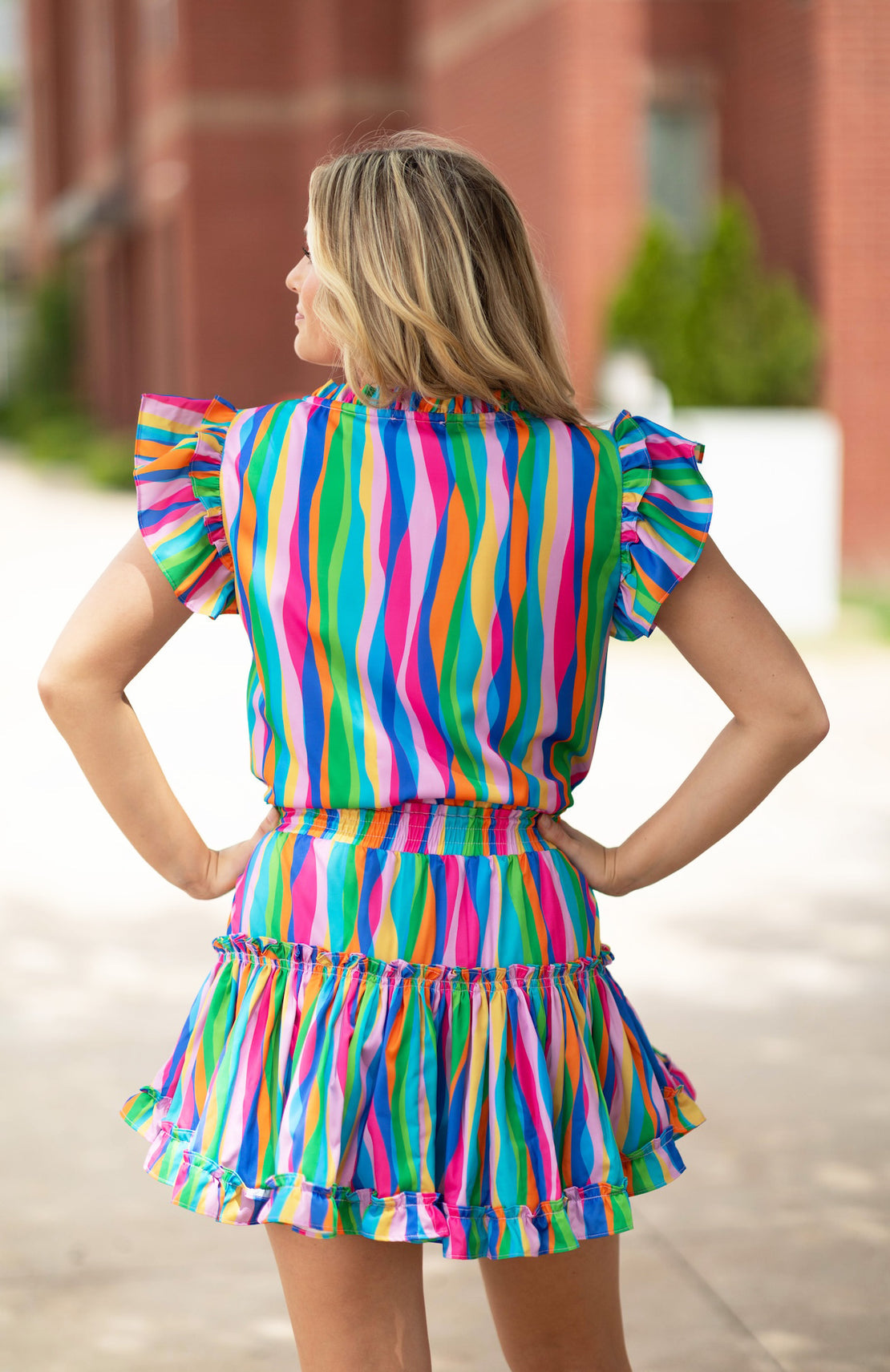 Vibrant Color Striped Ruffle Mini Dress