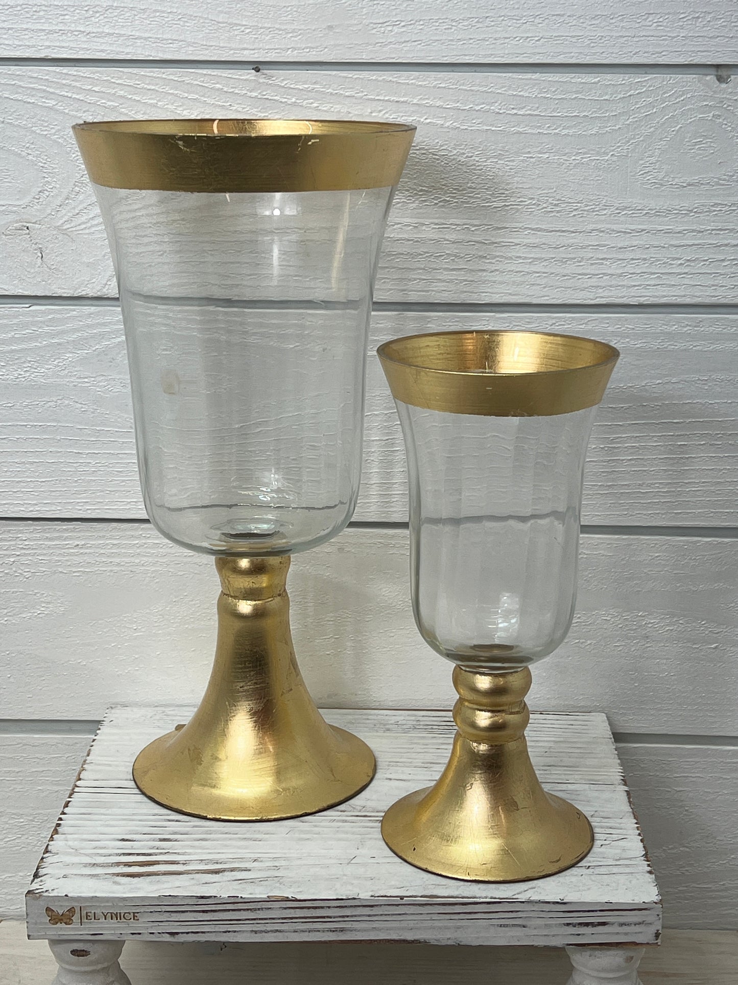 Pedestal Vase With Gold Rim