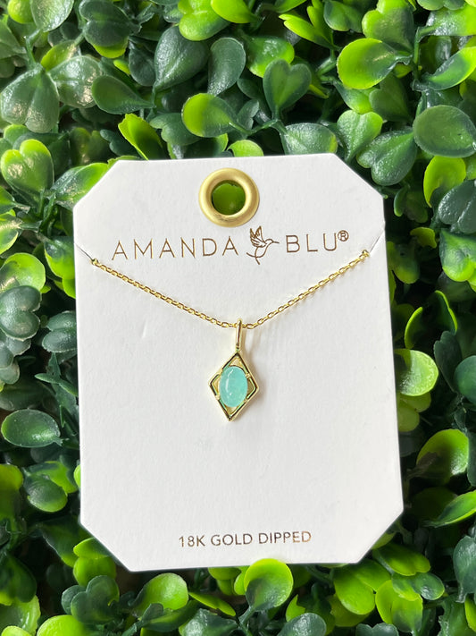 Gold Blue Mother Of Pearl Pendant Necklace