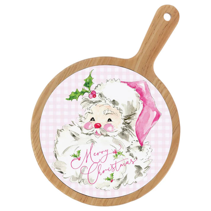 Pink Santa Ceramic & Bamboo Cheese Board