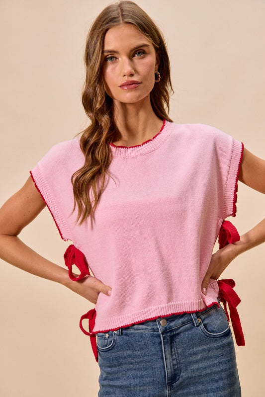 Lightweight Sweater Dolman Side Ribbon Tie Top