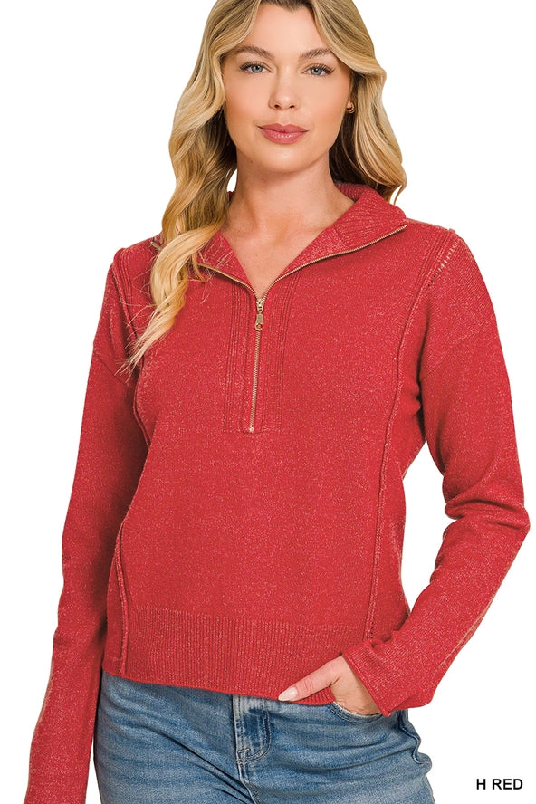Viscose Half Zip High Neck Sweater Zenana