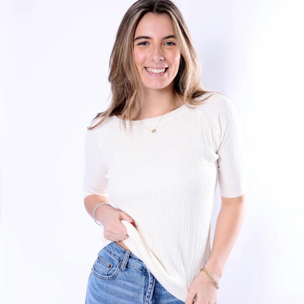 Kit Cale Top Classic Half Sleeve Ribbed Knit Sweater