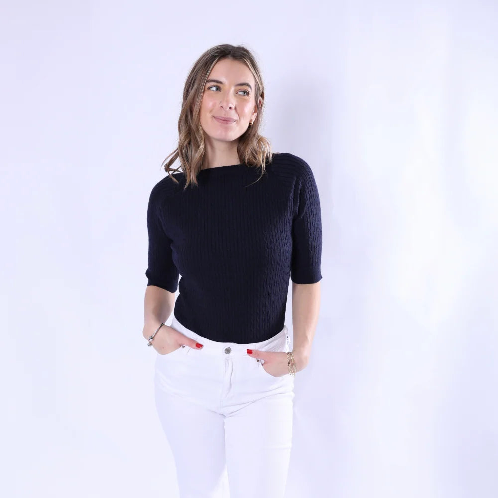 Kit Cale Top Classic Half Sleeve Ribbed Knit Sweater