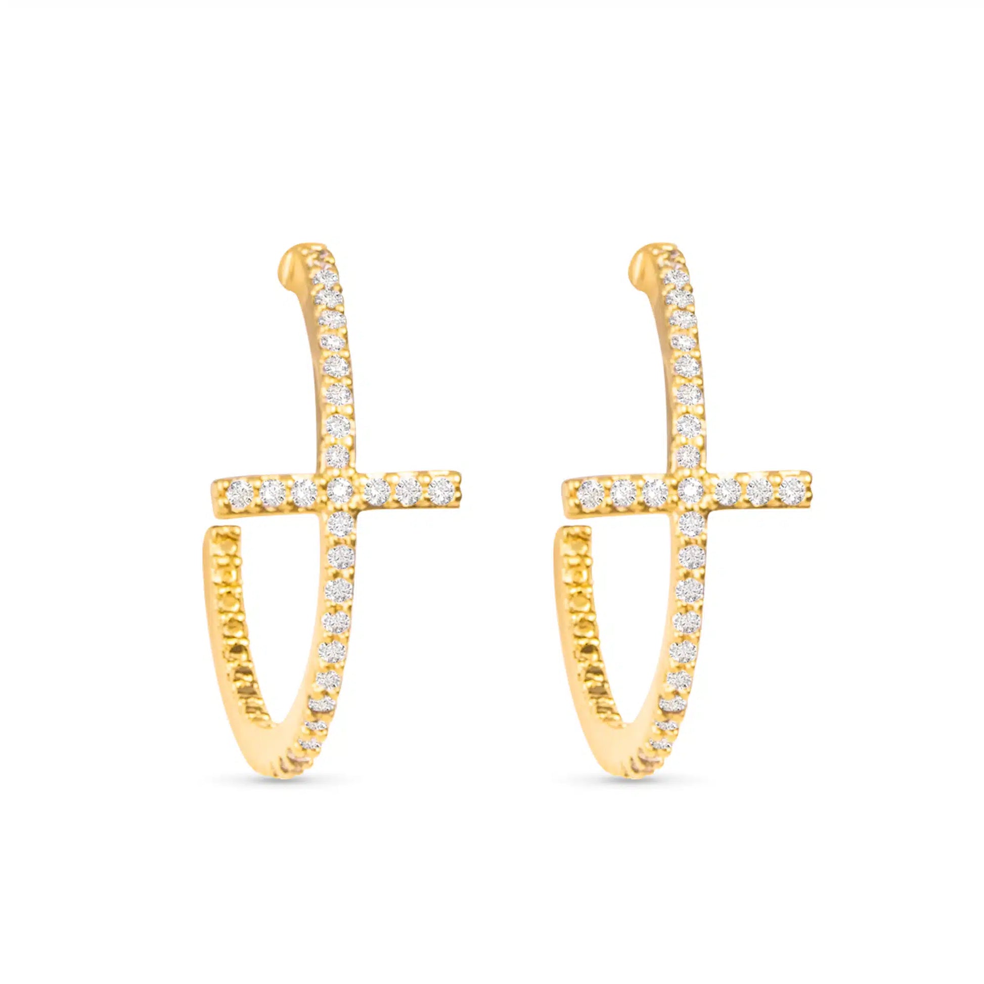 Gold CZ Cross Hoop Earring